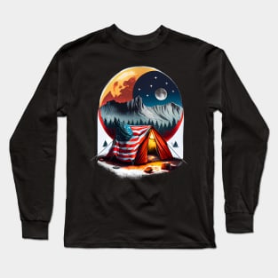 Adventure Awaits: Explore the Great Outdoors with Cool Hiking and Camping Motifs in the USA Long Sleeve T-Shirt